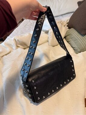 Faux leather studded shoulder bag